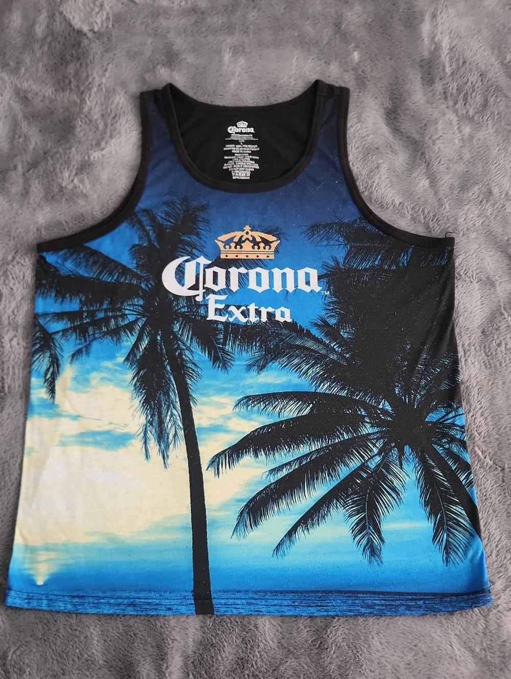 Corona Palm-Print Gradient Tank Top in Blue and Black